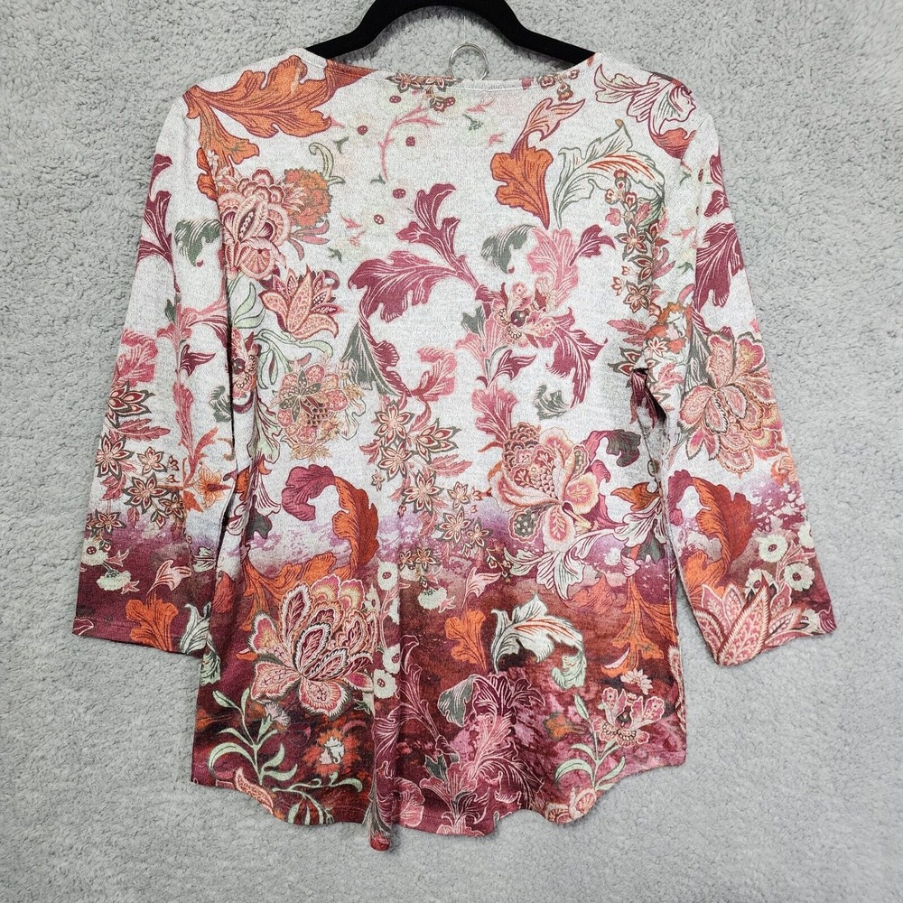 Energy World Wear‎ Top Medium Gray Multi Color 3/4 Sleeves Soft Stretch Boho - Picture 6 of 6